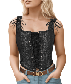 Corset Tops for Women Going Out Fashion Womens Sexy Vintage Overbust Corset Tops for Women Women's Renaissance Style Lace-Up Corset Camisole (Color: black, size: M)